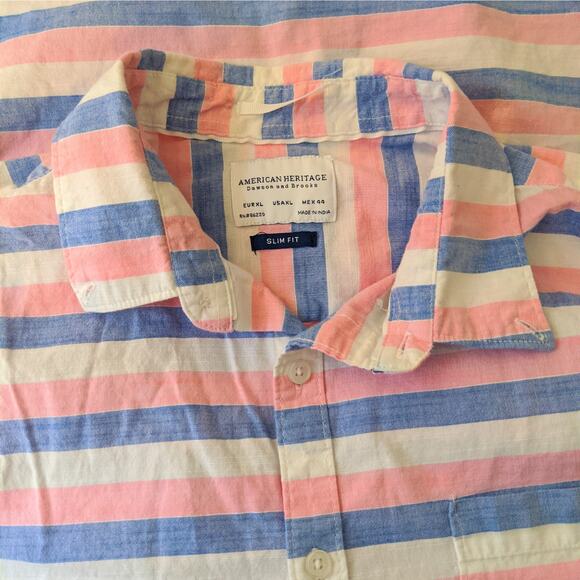 American Heritage Striped Shirt Men's XL Blue & Pink Casual - Picture 5 of 5